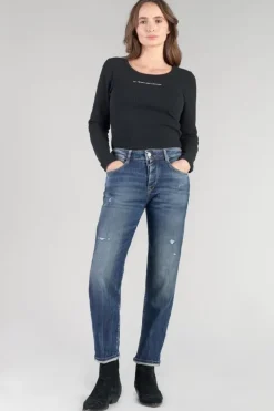 Le Temps des Cerises Bambino 400/17 Mom Taille Haute 7/8Eme Jeans Destroy Bleu N°2-Femme Coupe Mom