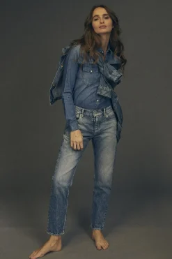 Le Temps des Cerises Basic 400/20 Mom Taille Haute 7/8Eme Jeans Bleu N°4-Femme Coupe Mom