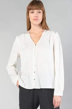 Le Temps des Cerises Blouse Frano En Jacquard Creme-Femme Tops