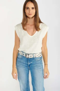 Le Temps des Cerises Ceinture Minog En Daim Creme-Femme Ceintures