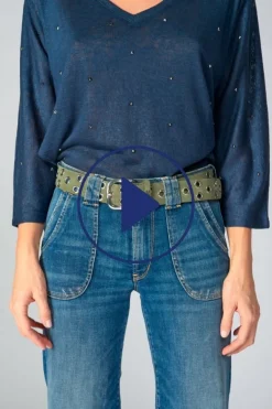 Le Temps des Cerises Ceinture Minog En Daim Kaki-Femme Ceintures