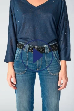 Le Temps des Cerises Ceinture Minog En Daim Noir-Femme Ceintures