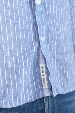 Le Temps des Cerises Chemise Bolko En Lin Melange Bleu Ciel-Homme Chemises