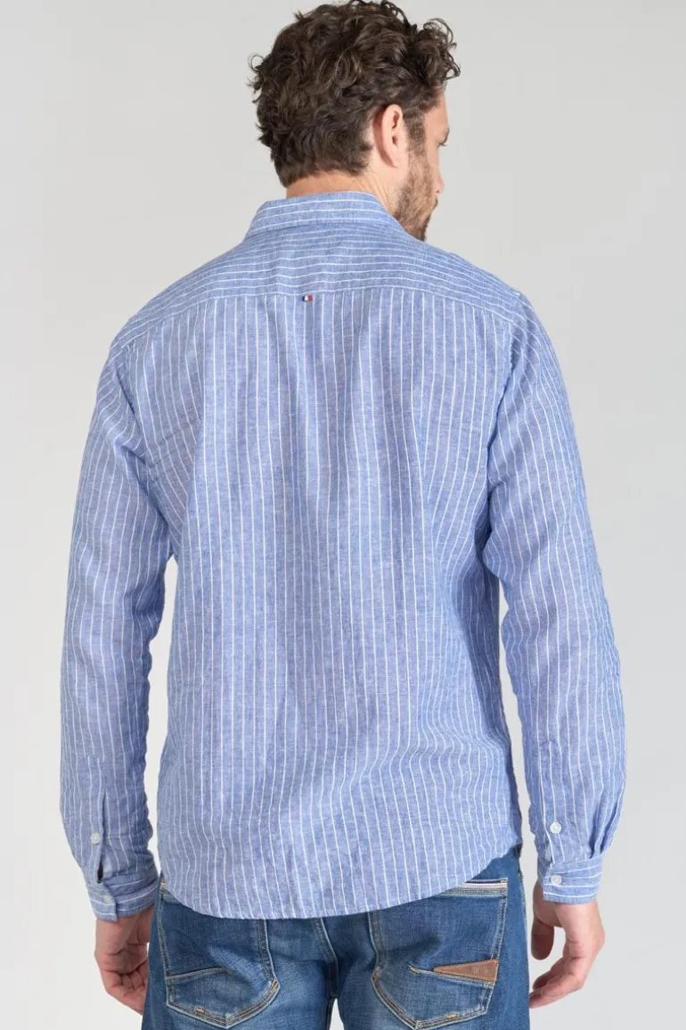 Le Temps des Cerises Chemise Bolko En Lin Melange Bleu Ciel-Homme Chemises