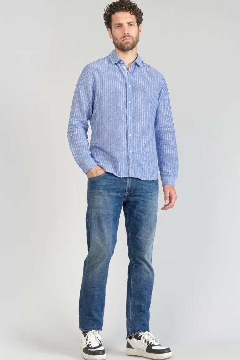 Le Temps des Cerises Chemise Bolko En Lin Melange Bleu Ciel-Homme Chemises