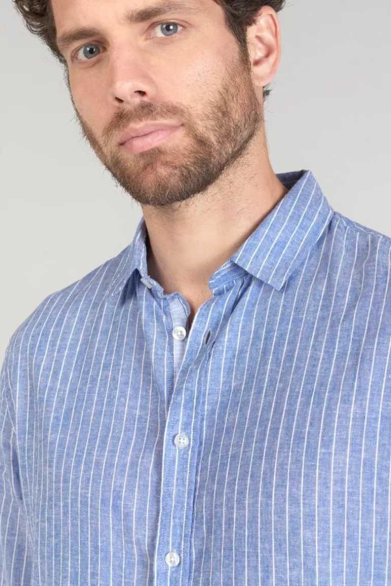 Le Temps des Cerises Chemise Bolko En Lin Melange Bleu Ciel-Homme Chemises