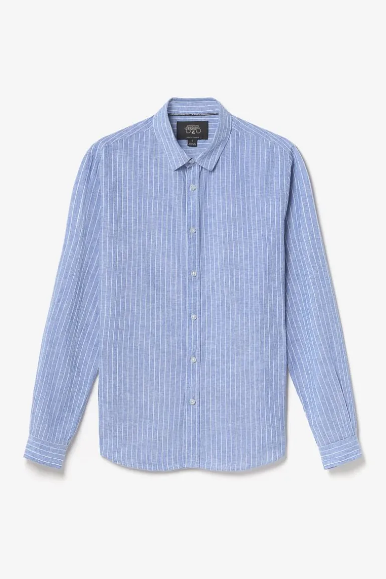 Le Temps des Cerises Chemise Bolko En Lin Melange Bleu Ciel-Homme Chemises
