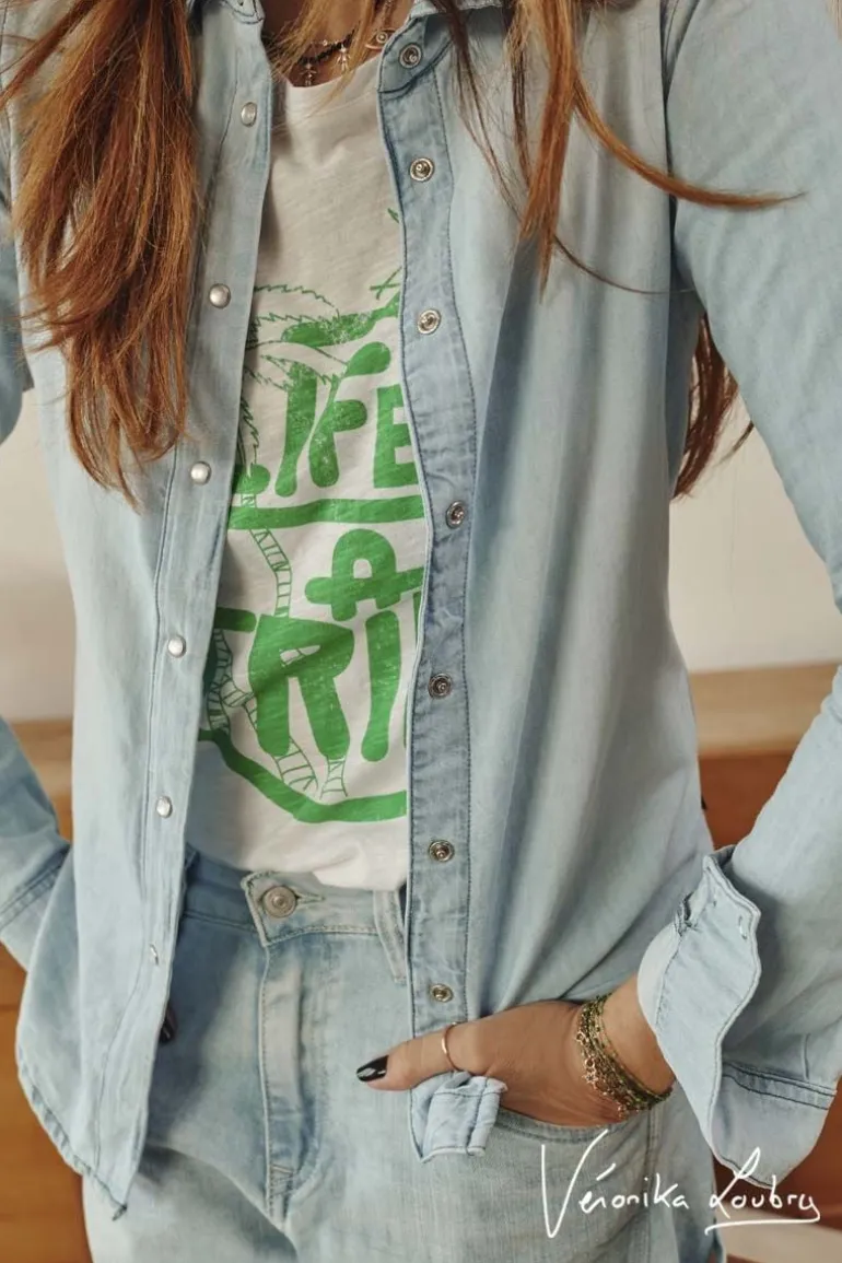 Le Temps des Cerises Chemise En Jeans Nude Bleue By Veronika Loubry-Femme Chemises Et Vestes