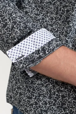 Le Temps des Cerises Chemise Fibor A Motif Fleuri Noir Et Blanc-Homme Chemises