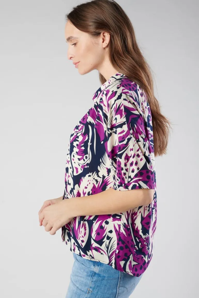 Le Temps des Cerises Chemise Gabryel A Motif Jungle Violine-Femme Chemises