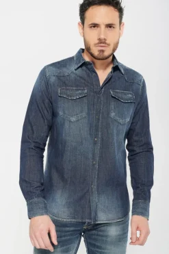 Le Temps des Cerises Chemise Juanito En Jeans Bleu-Homme Chemises Et Vestes