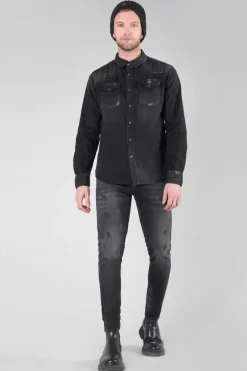 Le Temps des Cerises Chemise Juanito En Jeans Noir Delave-Homme Chemises Et Vestes