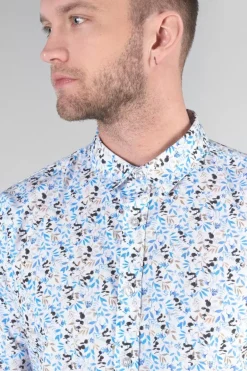 Le Temps des Cerises Chemise Mariot Blanche A Motif Feuilles-Homme Chemises