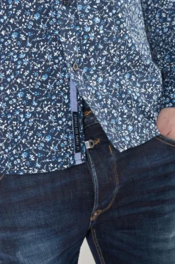Le Temps des Cerises Chemise Nobel Bleu Marine A Motif Fleuri-Homme Chemises