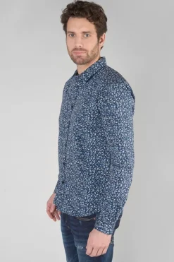 Le Temps des Cerises Chemise Nobel Bleu Marine A Motif Fleuri-Homme Chemises