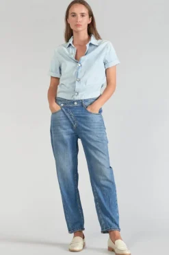 Le Temps des Cerises Combinaison Pantalon Cozette En Jeans Bleu-Femme Coupe Criss Cross