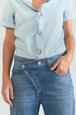 Le Temps des Cerises Combinaison Pantalon Cozette En Jeans Bleu-Femme Coupe Criss Cross