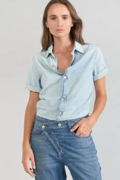 Le Temps des Cerises Combinaison Pantalon Cozette En Jeans Bleu-Femme Coupe Criss Cross