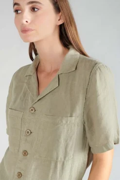 Le Temps des Cerises Combi-Short Barasse En Lin Kaki Clair-Femme Combinaisons