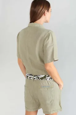 Le Temps des Cerises Combi-Short Barasse En Lin Kaki Clair-Femme Combinaisons