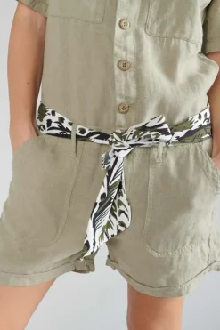 Le Temps des Cerises Combi-Short Barasse En Lin Kaki Clair-Femme Combinaisons