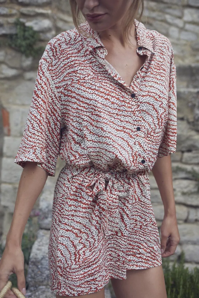 Le Temps des Cerises Combi-Short Zely A Motif Orange Et Noir-Femme Shorts & Jupes