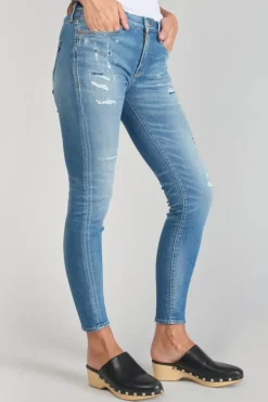 Le Temps des Cerises Dames Power Skinny 7/8Eme Jeans Destroy Bleu N°4-Femme Coupe Skinny
