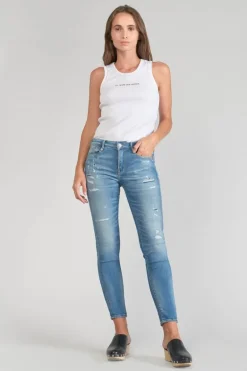 Le Temps des Cerises Dames Power Skinny 7/8Eme Jeans Destroy Bleu N°4-Femme Coupe Skinny