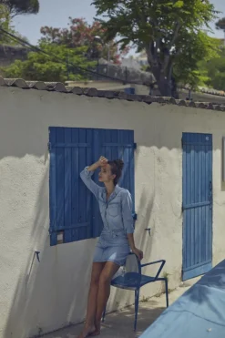 Le Temps des Cerises Jupe Alofi En Jeans Bleu Clair-Femme Coupe Criss Cross