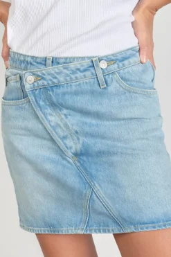 Le Temps des Cerises Jupe Alofi En Jeans Bleu Clair-Femme Coupe Criss Cross