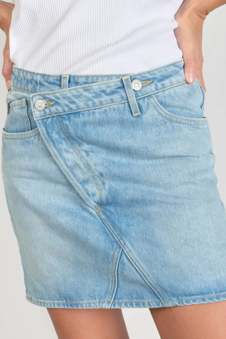 Le Temps des Cerises Jupe Alofi En Jeans Bleu Clair-Femme Coupe Criss Cross