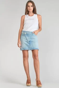 Le Temps des Cerises Jupe Alofi En Jeans Bleu Clair-Femme Coupe Criss Cross