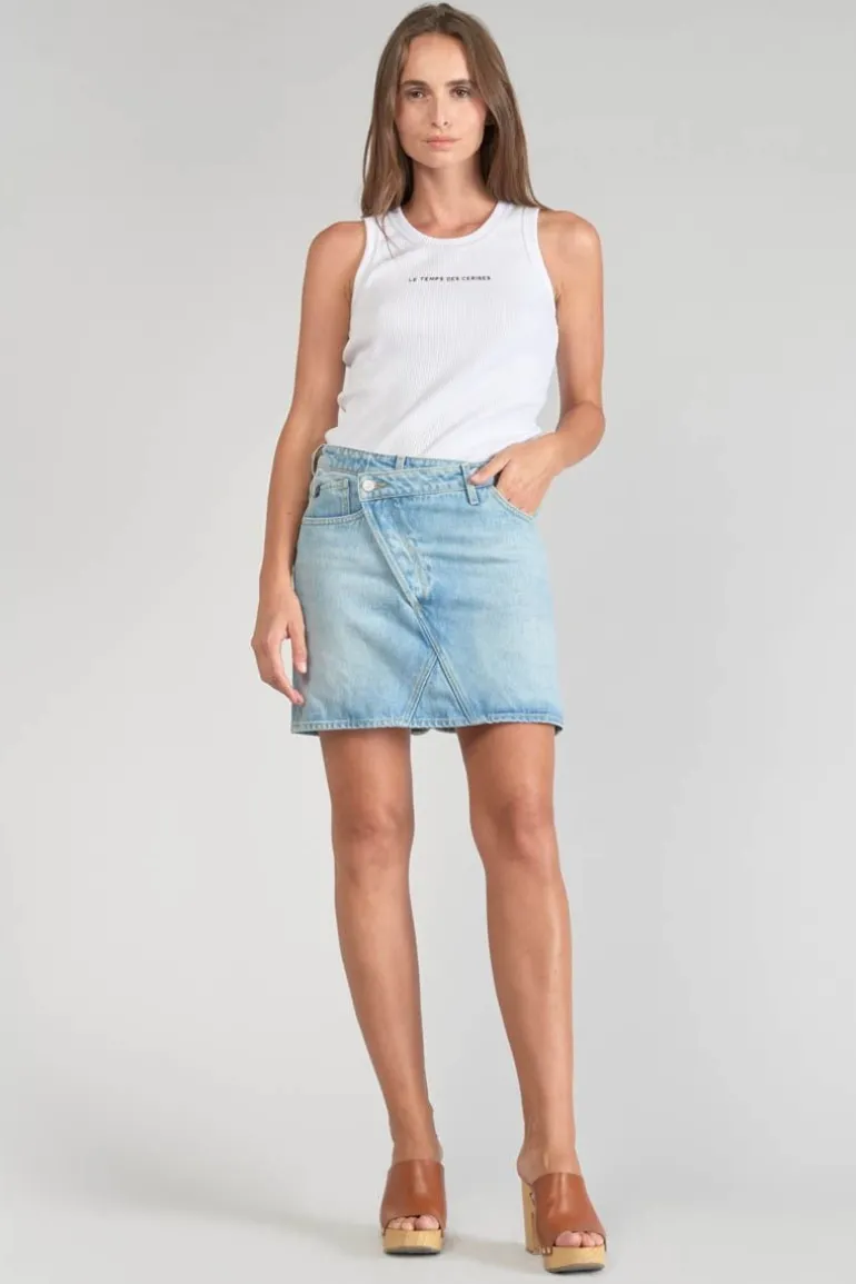 Le Temps des Cerises Jupe Alofi En Jeans Bleu Clair-Femme Coupe Criss Cross