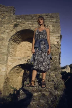 Le Temps des Cerises Jupe Longue Cassand A Motif Fleuri Noir Et Blanc-Femme Shorts & Jupes