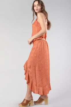 Le Temps des Cerises Jupe Longue Gino En Jacquard Zebre Orange Corail-Femme Shorts & Jupes