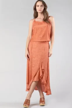 Le Temps des Cerises Jupe Longue Gino En Jacquard Zebre Orange Corail-Femme Shorts & Jupes