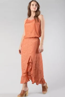 Le Temps des Cerises Jupe Longue Gino En Jacquard Zebre Orange Corail-Femme Shorts & Jupes