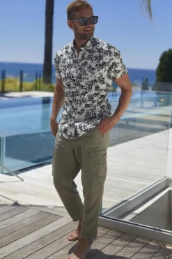 Le Temps des Cerises Pantalon Cargo En Lin Oddo Kaki Clair-Homme Pantalons & Chinos