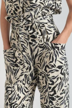 Le Temps des Cerises Pantalon En Lin Melange Rida A Motif Animalier-Femme Pantalons & Chinos