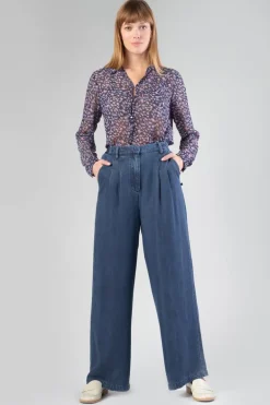 Le Temps des Cerises Pantalon Fluide Jane En Tencel Bleu Denim-Femme Pantalons & Chinos