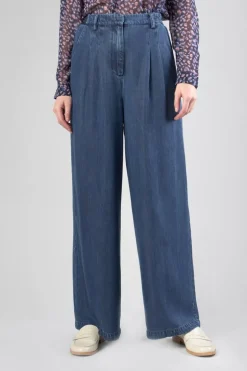 Le Temps des Cerises Pantalon Fluide Jane En Tencel Bleu Denim-Femme Pantalons & Chinos
