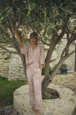 Le Temps des Cerises Pantalon Fluide Yesa A Motif Orange Et Noir-Femme Pantalons & Chinos