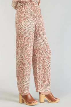 Le Temps des Cerises Pantalon Fluide Yesa A Motif Orange Et Noir-Femme Pantalons & Chinos