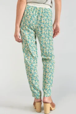 Le Temps des Cerises Pantalon Rani A Motif Fleuri Vert Et Bleu-Femme Pantalons & Chinos