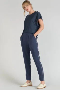 Le Temps des Cerises Pantalon Reydel Bleu Marine A Fermeture Asymetrique-Femme Pantalons & Chinos