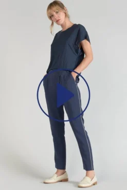 Le Temps des Cerises Pantalon Reydel Bleu Marine A Fermeture Asymetrique-Femme Pantalons & Chinos