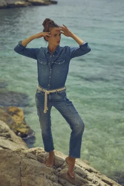 Le Temps des Cerises Precieux Taille Haute 7/8Eme Jeans Destroy Bleu N°3-Femme Coupe Regular