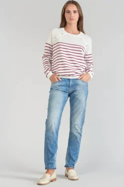 Le Temps des Cerises Pull Mareva Mariniere Prune-Femme Pulls & Sweats & Cardigans