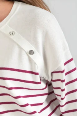 Le Temps des Cerises Pull Mareva Mariniere Prune-Femme Pulls & Sweats & Cardigans