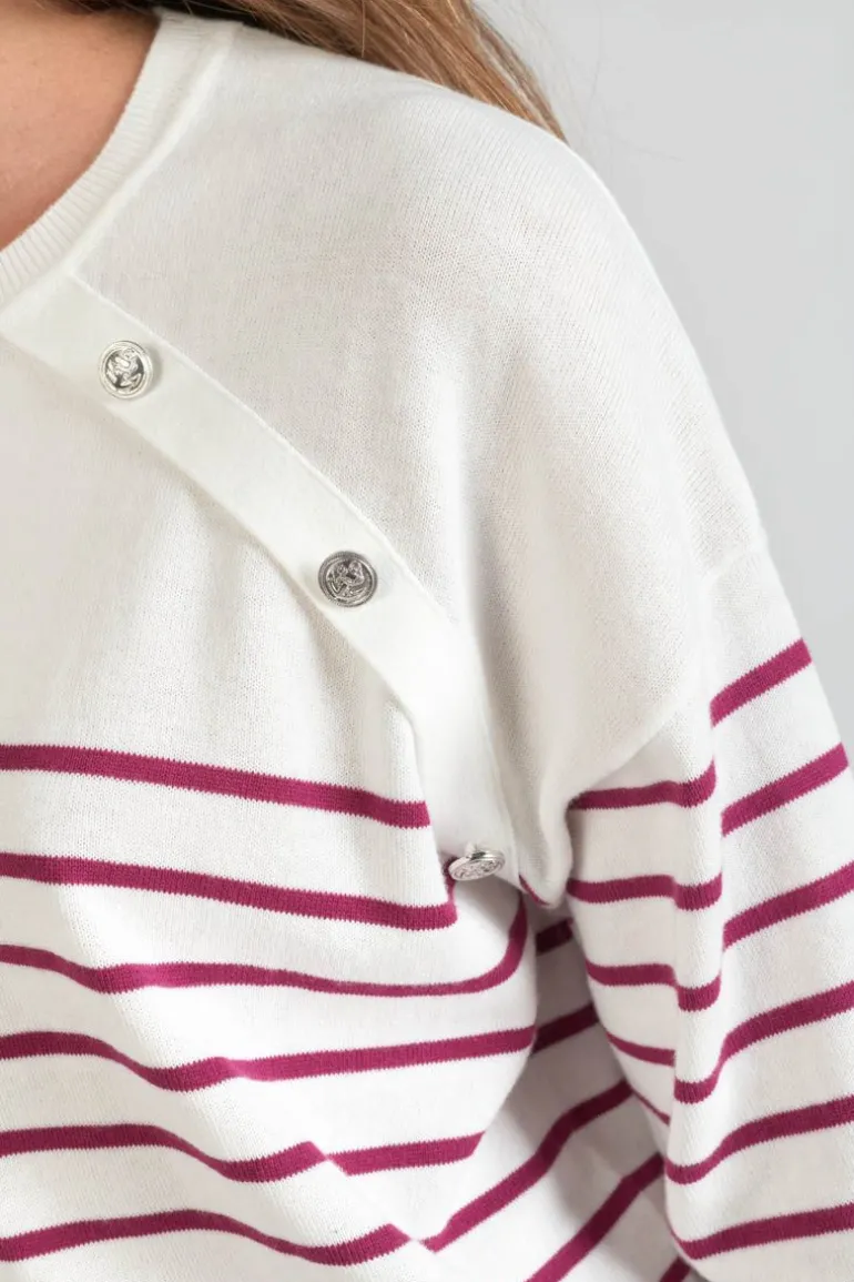Le Temps des Cerises Pull Mareva Mariniere Prune-Femme Pulls & Sweats & Cardigans